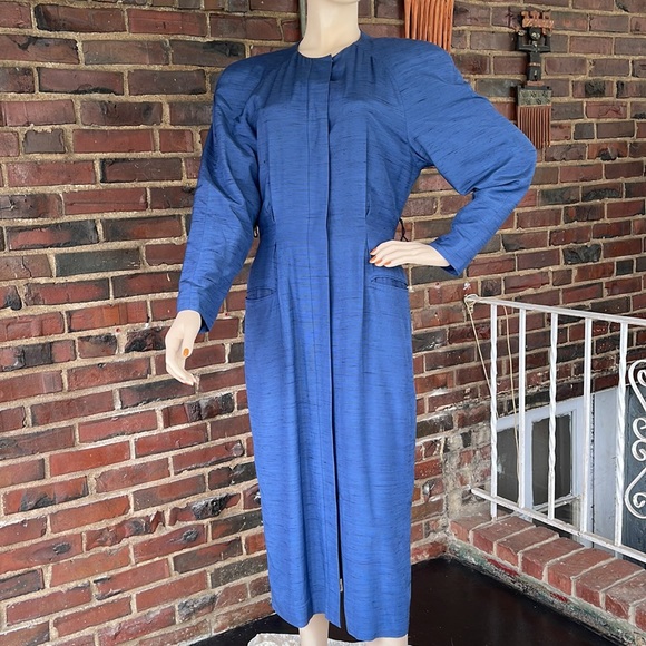 Vintage Tahari Blue Sleek Coat Dress - Picture 10 of 17